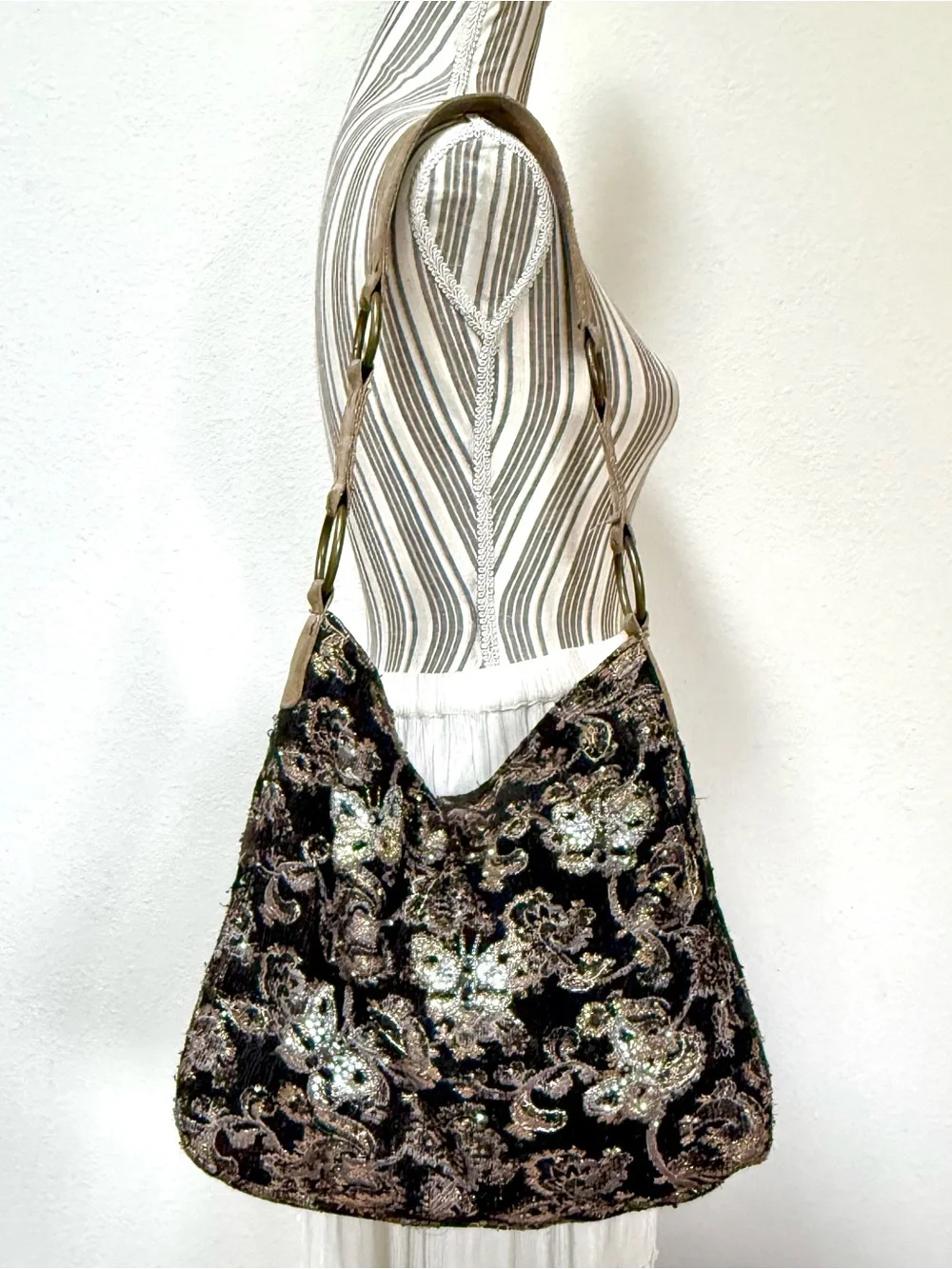 Y2K Betsey Johnson Butterfly Embellished Tapestry Hobo Bag - Picture 2 of 7